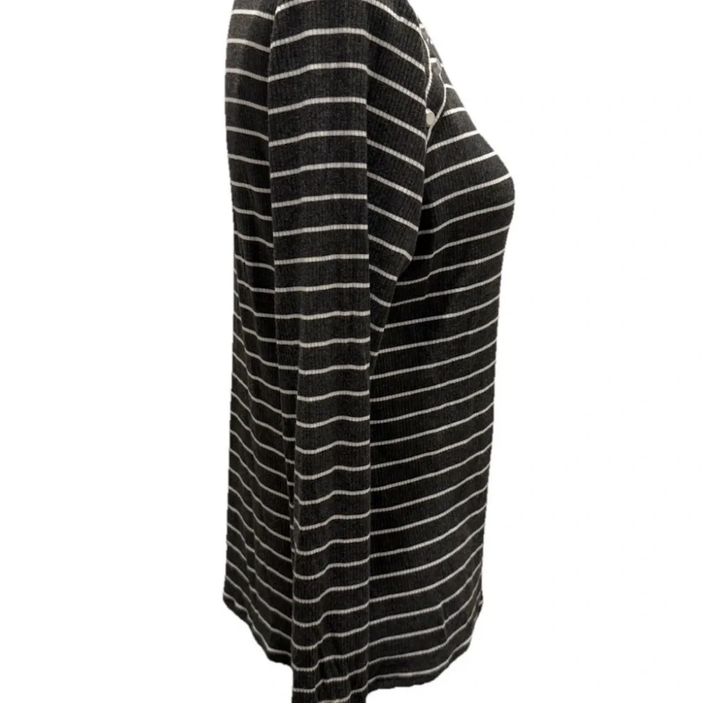 Michael Kors Black and White Striped Long Sleeve Tee